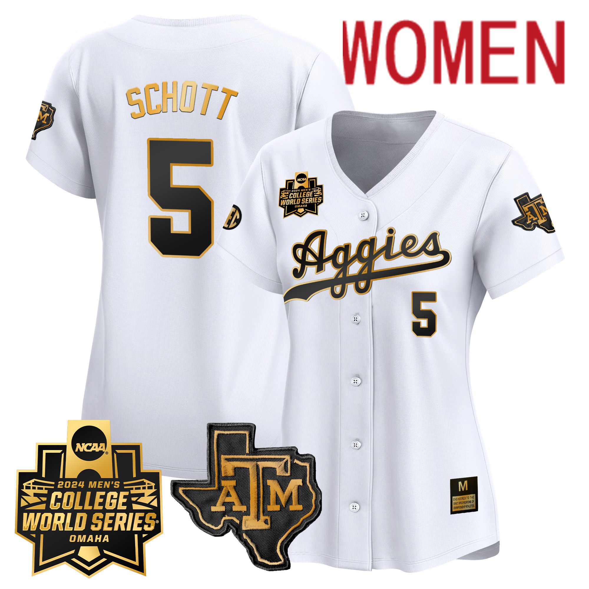 Women Texas A&M Aggies #5 Schott White 2024 College World Series Vapor Premier Limited NCAA Jersey style 1